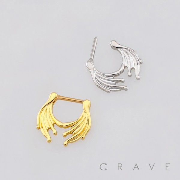 ORNATE CURVED WING DESIGN SEPTUM CLICKER RING 316L SURGICAL STEEL